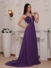 Purple Cross Back V-neck 2014 Top Designer Prom Dress Online