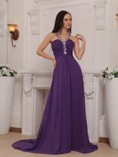 Purple Cross Back V-neck 2014 Top Designer Prom Dress Online