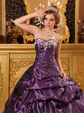 Purple Taffeta Sweetheart Quinceanera Dress With Applique