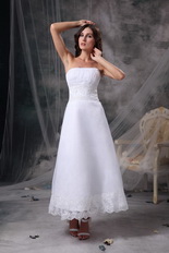 Strapless Tea-length Romantic Beach Wedding Dress Cheap Romantic