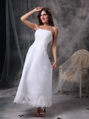 Strapless Tea-length Romantic Beach Wedding Dress Cheap Romantic