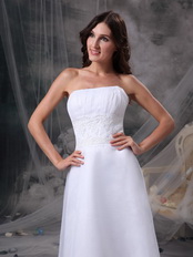 Strapless Tea-length Romantic Beach Wedding Dress Cheap Romantic