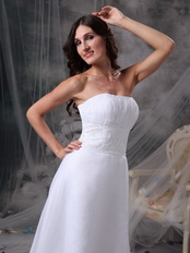 Strapless Tea-length Romantic Beach Wedding Dress Cheap Romantic