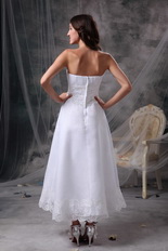 Strapless Tea-length Romantic Beach Wedding Dress Cheap Romantic