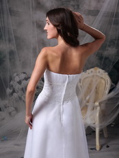 Strapless Tea-length Romantic Beach Wedding Dress Cheap Romantic