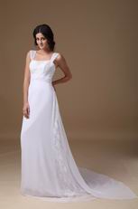 Straps Square White Chiffon Lace Wedding Dress For Beach