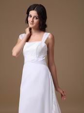 Straps Square White Chiffon Lace Wedding Dress For Beach