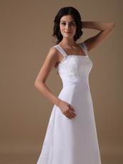 Straps Square White Chiffon Lace Wedding Dress For Beach