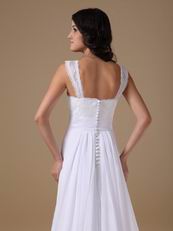 Straps Square White Chiffon Lace Wedding Dress For Beach