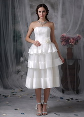 A-line Layers Hand Made Flower Beach Short Wedding Dress Romantic