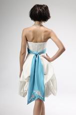 Cute Short Summer Wedding Dress With Teal Sash For Beach