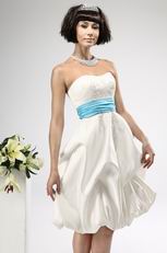 Cute Short Summer Wedding Dress With Teal Sash For Beach