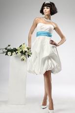 Cute Short Summer Wedding Dress With Teal Sash For Beach