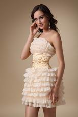 Strapless Layers Decorate Champagne Lace Cocktail Dress