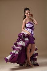 Ombre Color Contrast White And Purple High-low Cocktail Dress