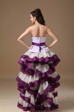 Ombre Color Contrast White And Purple High-low Cocktail Dress