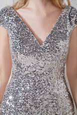 Sexy V-Neck Sheath Mini Silver Sequin Cocktail Dress