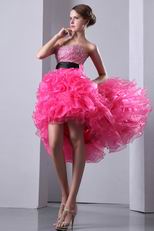 Crystals High Low Ruffles Skirt Hot Pink Cocktail Party Dress