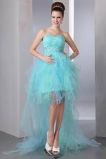Beautiful Beaded Belt High Low Aqua Cocktail Dress For Cheap
