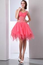 Straps Exposed Waist Pink Cocktail Party Dress For Sexy Girl