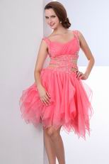 Straps Exposed Waist Pink Cocktail Party Dress For Sexy Girl