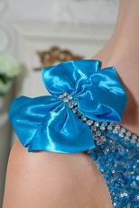 Blinking One Shoulder Bowknot Sequin Blue Cocktail Dress