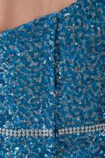 Blinking One Shoulder Bowknot Sequin Blue Cocktail Dress