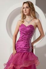 Cheap High Low Side Beaded Fuchsia Layers Cocktail Dress