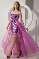 Ablaze Hi-Lo Purple Sequin Pink Organza Cocktail Dress