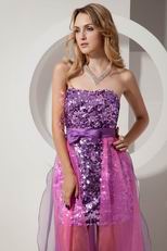 Ablaze Hi-Lo Purple Sequin Pink Organza Cocktail Dress