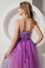 Ablaze Hi-Lo Purple Sequin Pink Organza Cocktail Dress