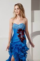 Unique Ruffle Layers Skirt Blue Cocktail Dress With Feather