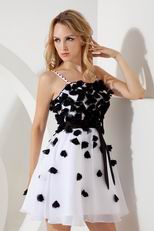 Lovely White Organza Cocktail Dress With Black Flowers
