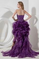 Sweetheart Beaded High Low Grape Cocktail Prom Dress