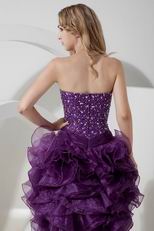 Sweetheart Beaded High Low Grape Cocktail Prom Dress