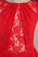 Red Lace Bateau Mini-length Embroidery Cocktail Dress