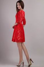 Red Lace Bateau Mini-length Embroidery Cocktail Dress