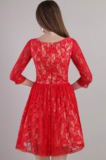 Red Lace Bateau Mini-length Embroidery Cocktail Dress