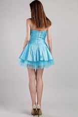 Aqua Blue Sweetheart Mini Sequined Cocktail Party Dress