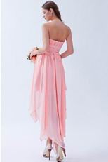 Cute Drapping Skirt Asymmetrical Pink Cocktail Party Dress