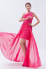 Unique One Shoulder Rose Pink Asymmetrical Cocktail Dress