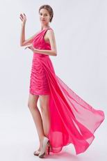 Unique One Shoulder Rose Pink Asymmetrical Cocktail Dress