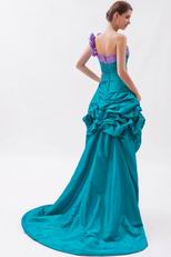 Popular Flowers Straps High Low Teal Cocktail Dress