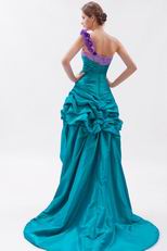 Popular Flowers Straps High Low Teal Cocktail Dress