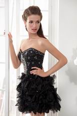 Black Short Organza Beaded Cocktail Dress For Girl