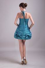 Teal Halter Designer Mini Cocktail Dress With Rhinestone