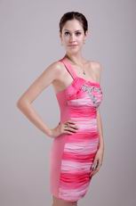 Pink One-shoulder Ombre Color Short Cocktail Party Dress