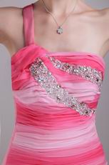 Pink One-shoulder Ombre Color Short Cocktail Party Dress