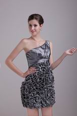 Silver Grey Mini One Shoulder Cocktail Dress By Designer