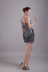 Silver Grey Mini One Shoulder Cocktail Dress By Designer